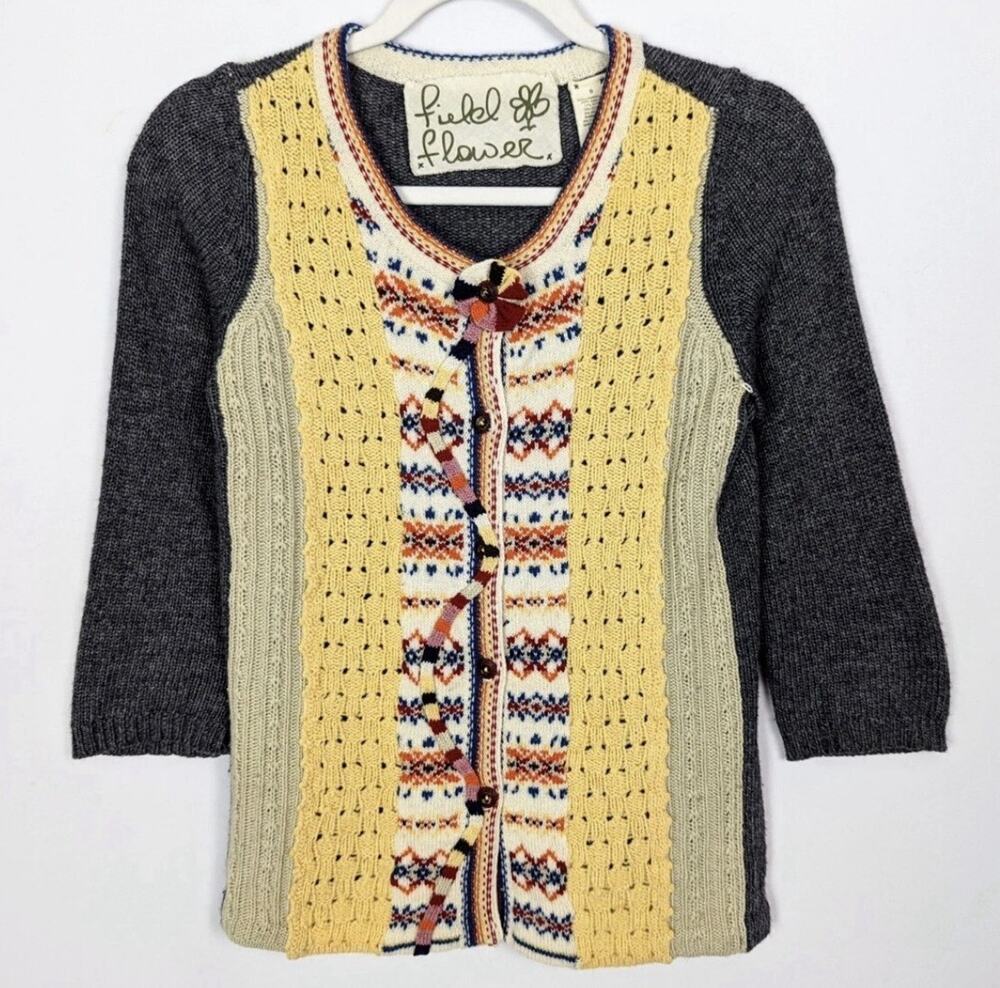 ANTHROPOLOGIE XL Field Flower Rove Wander Cardigan Sweater Artsy cashmere angora